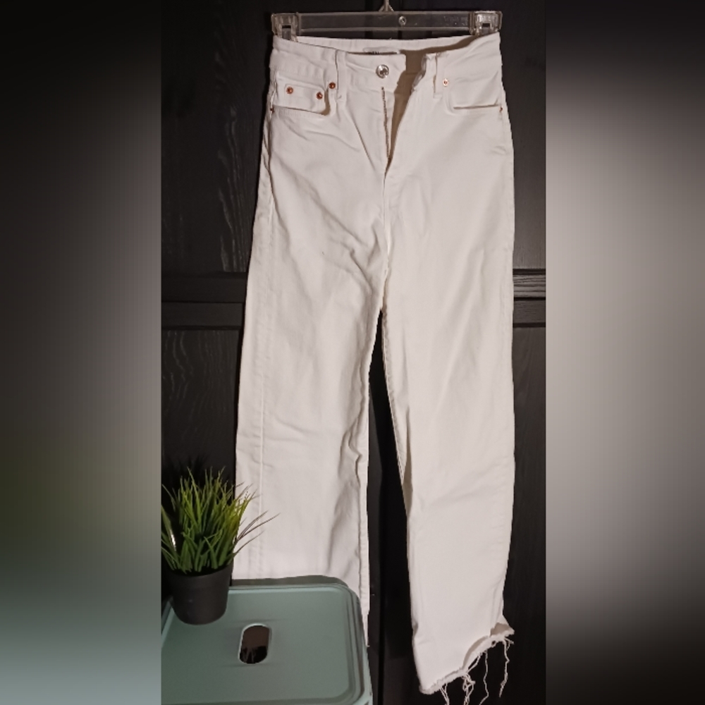 ZARA high waisted White Frayed flared jeans